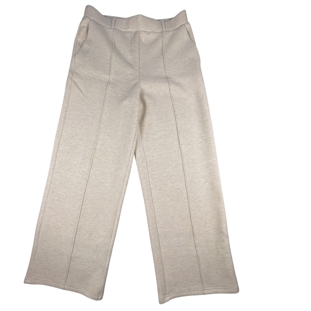OGL Pants Women M Cream Wide Leg High Rise Seam Detail Sustainable Knit Trousers